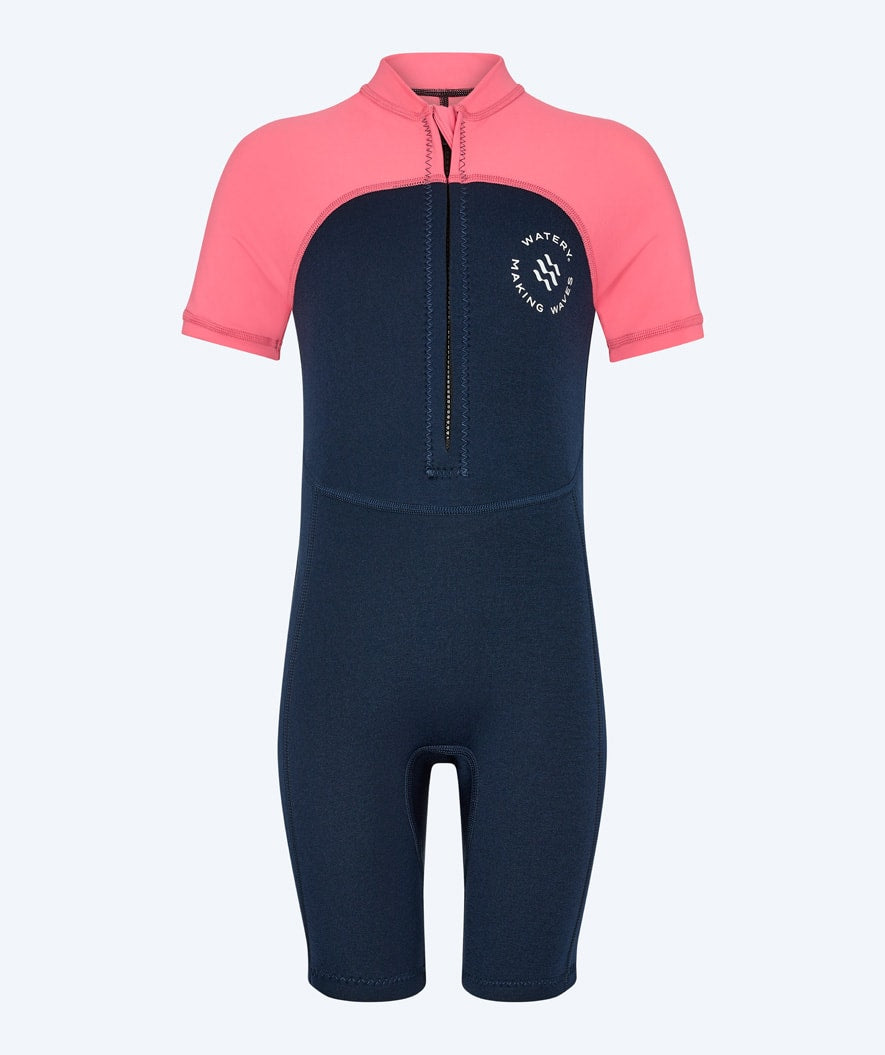 Watery UV wetsuit for kids - Calypso Shorty - Coral/dark blue