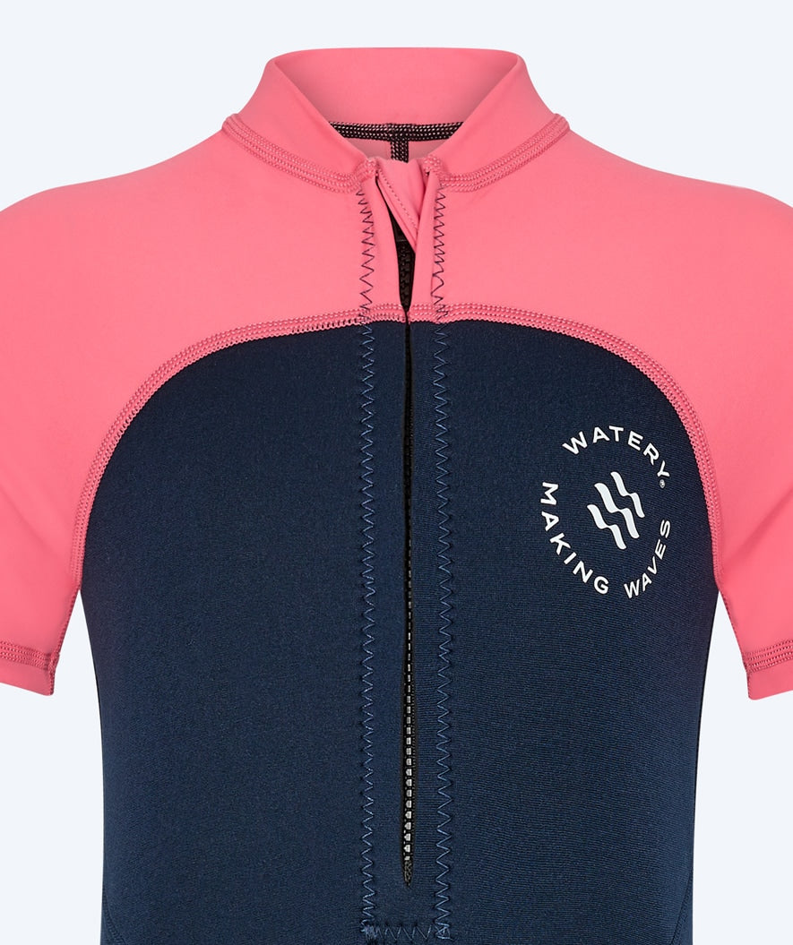Watery UV wetsuit for kids - Calypso Shorty - Coral/dark blue