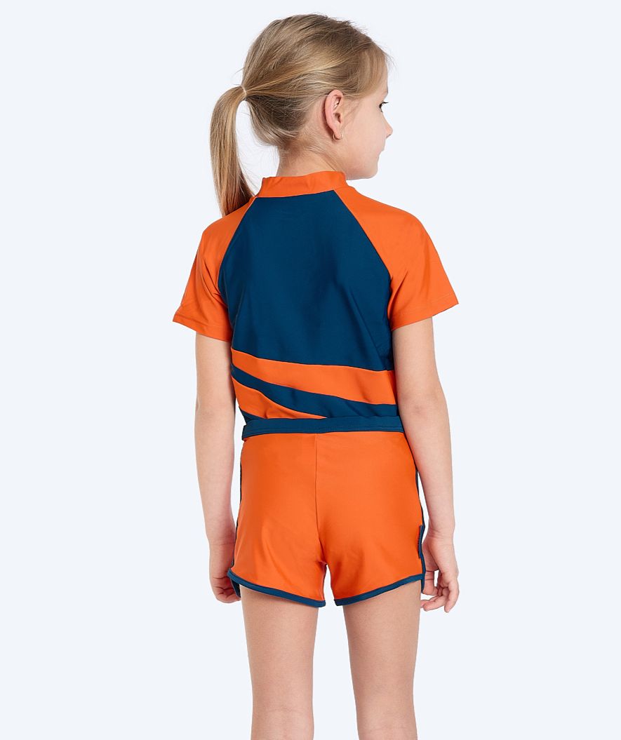 Watery UV-shirt for kids - Manami Short Sleeved Rashguard - Orange/blue