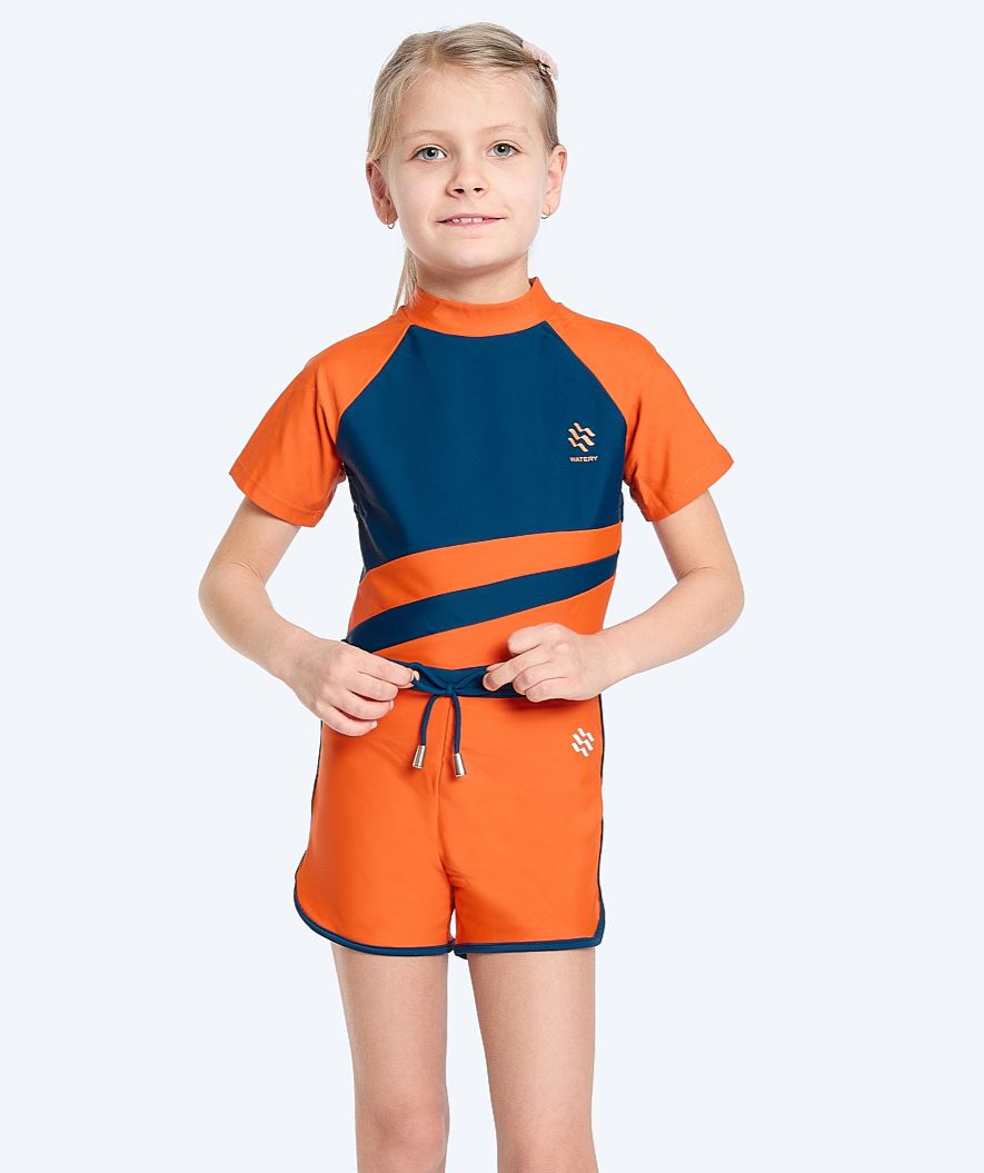 Watery UV-shirt for kids - Manami Short Sleeved Rashguard - Orange/blue