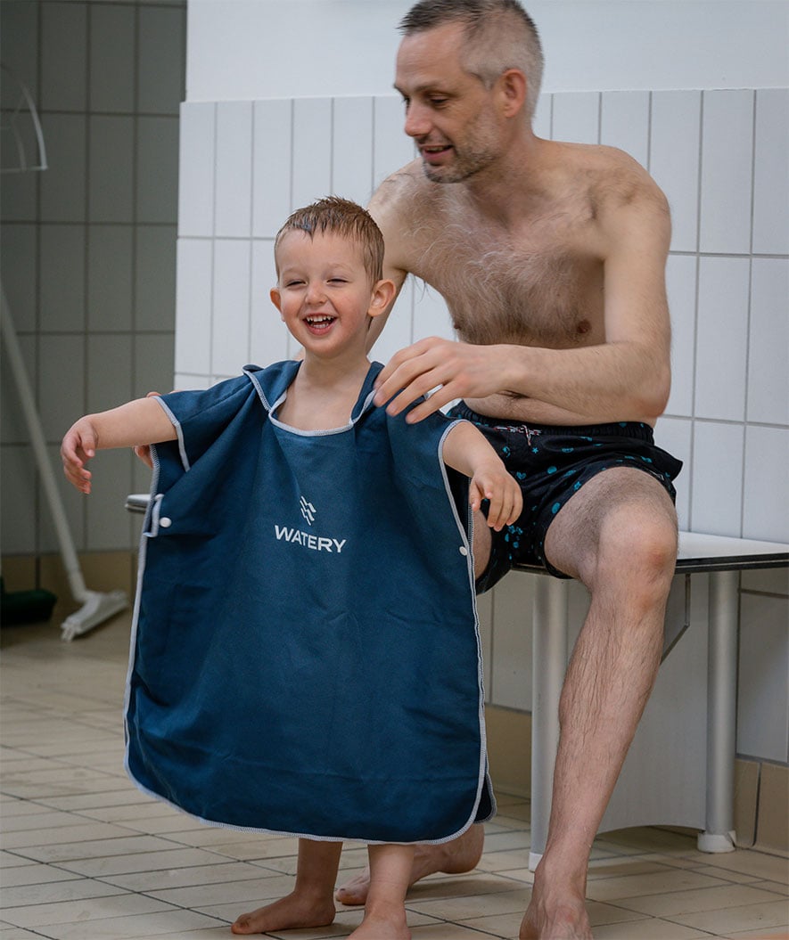 Watery bathing poncho for kids - Microfiber - Dark blue