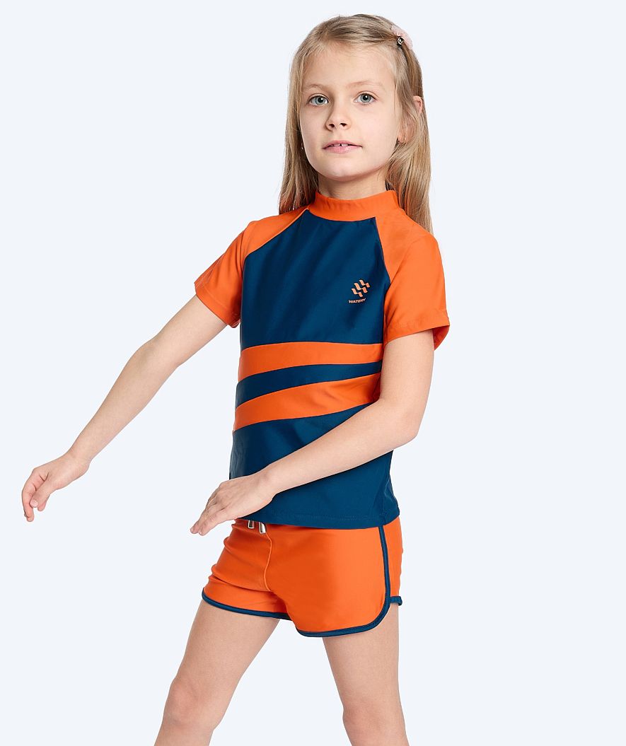 Watery UV-shirt for kids - Manami Short Sleeved Rashguard - Orange/blue