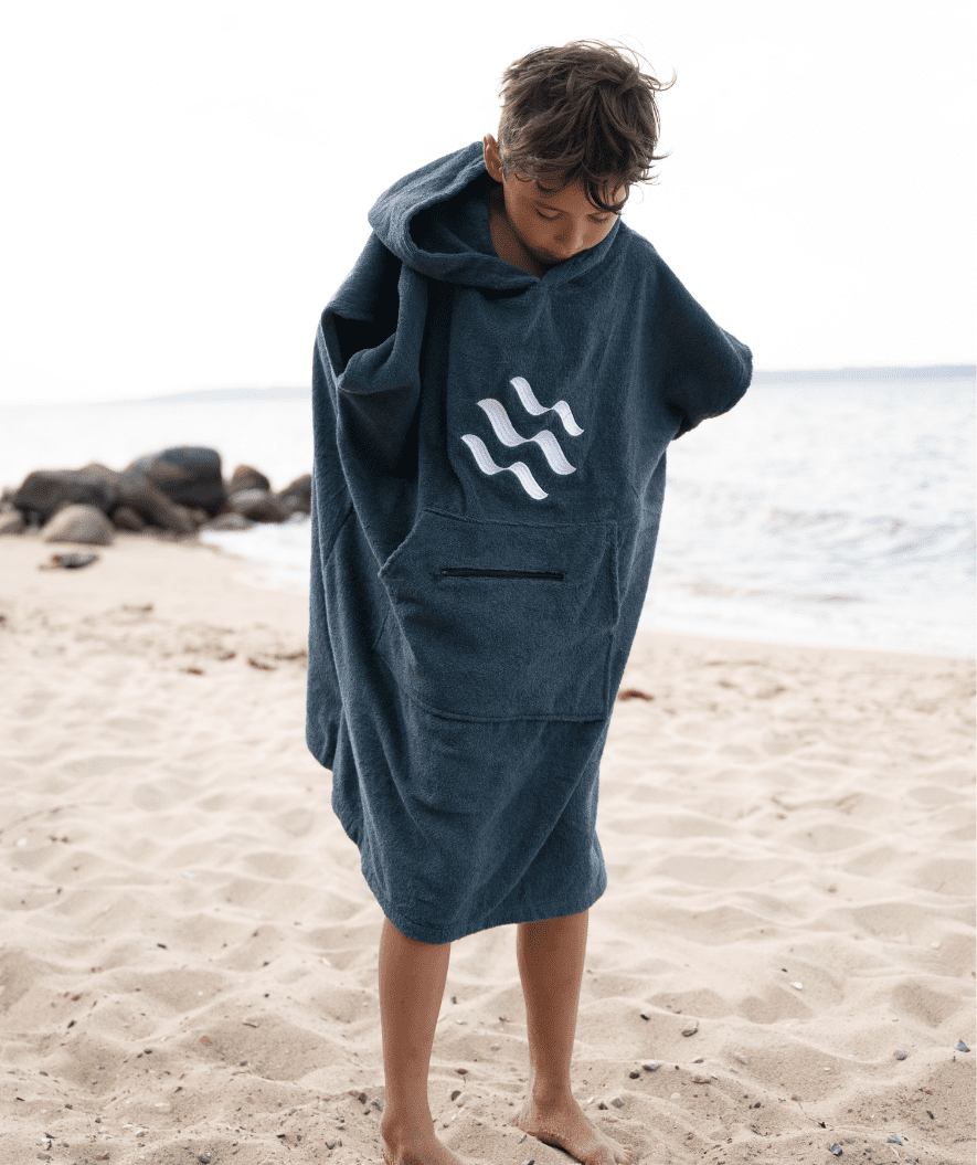 Watery bathing poncho for junior - Cotton - Black