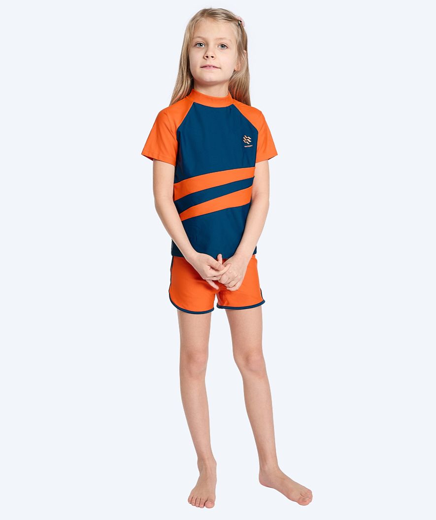 Watery UV-shirt for kids - Manami Short Sleeved Rashguard - Orange/blue