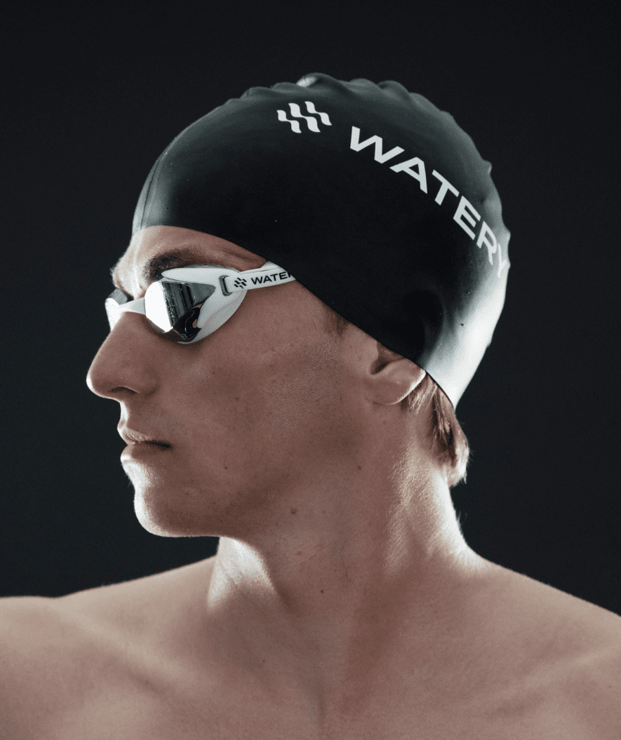 Watery Elite swim goggles - Poseidon Mirror - White/silver