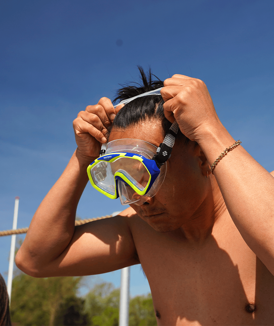 Watery diving mask for adults (from 15 years) - Leach Pro - Blue/yellow