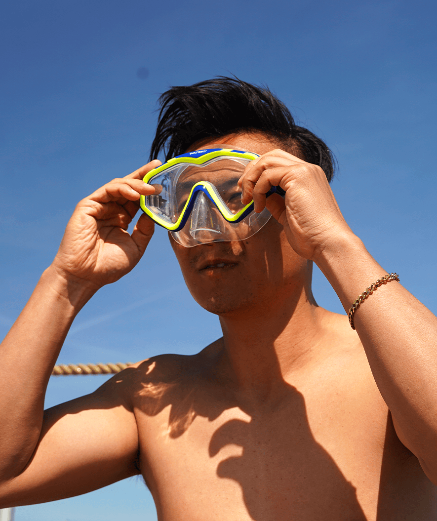 Watery diving mask for adults (from 15 years) - Leach Pro - Blue/yellow