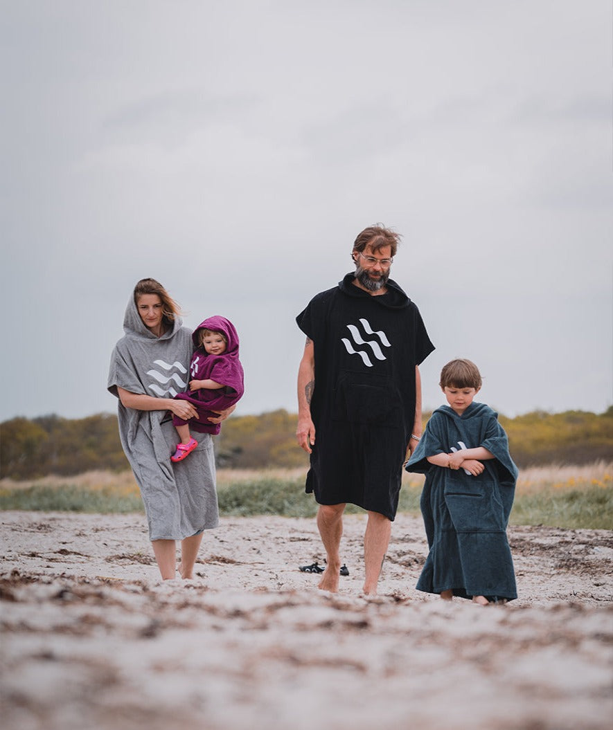 Watery bathing poncho for junior - Cotton - Black