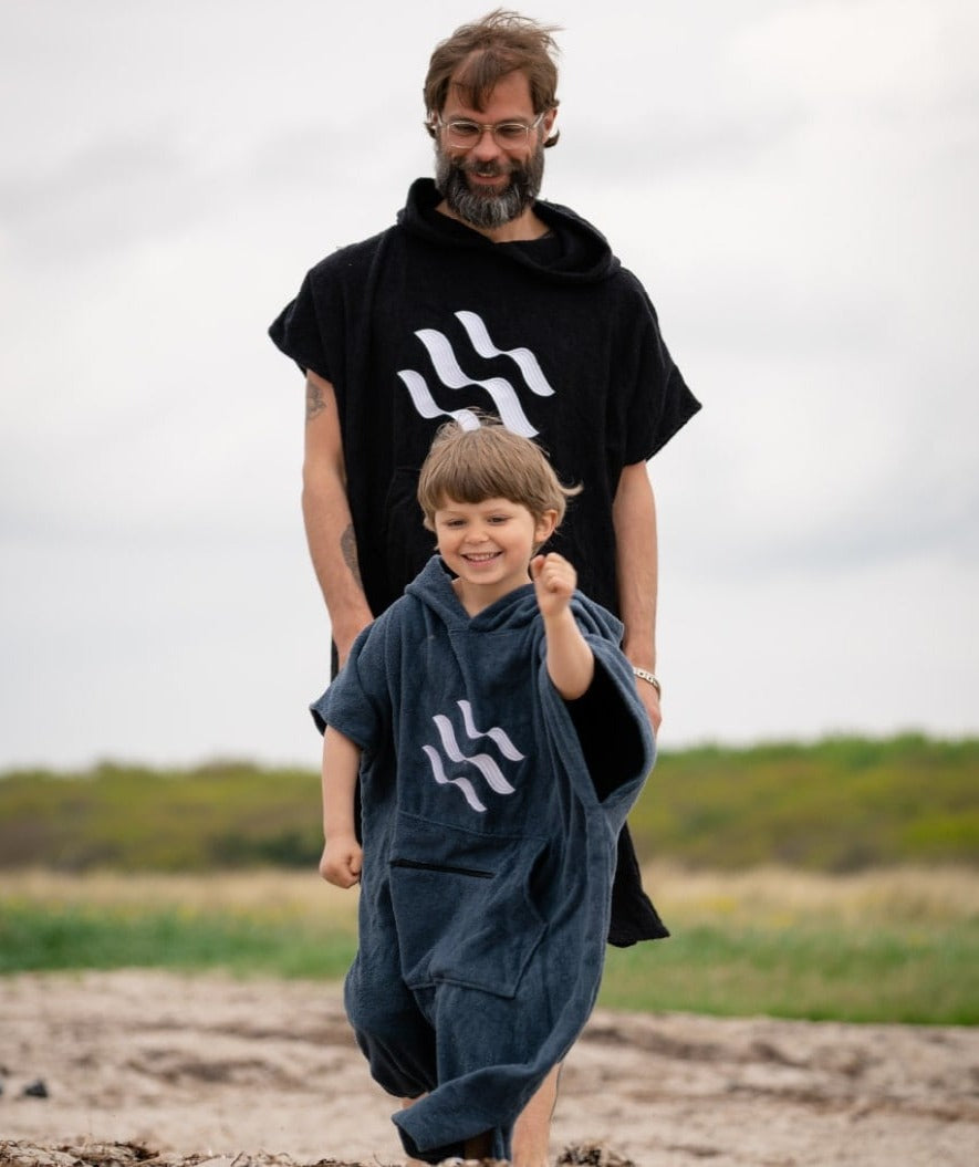 Watery bathing poncho for junior - Cotton - Black