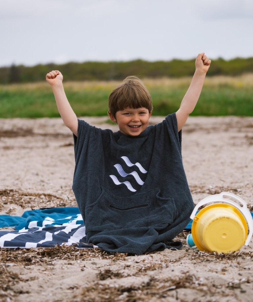 Watery bathing poncho for junior - Cotton - Black