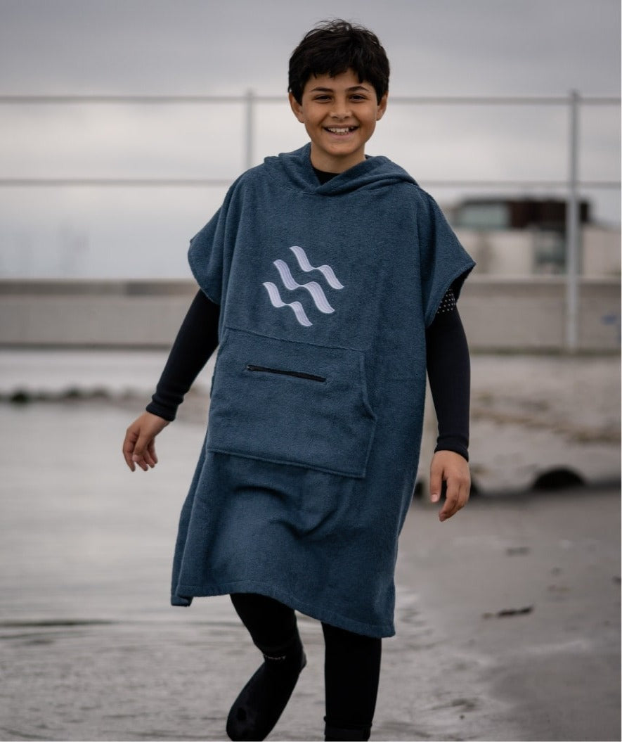 Watery bathing poncho for junior - Cotton - Black