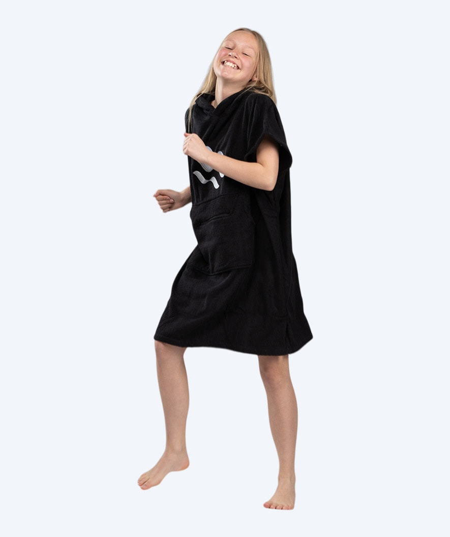 Watery bathing poncho for junior - Cotton - Black