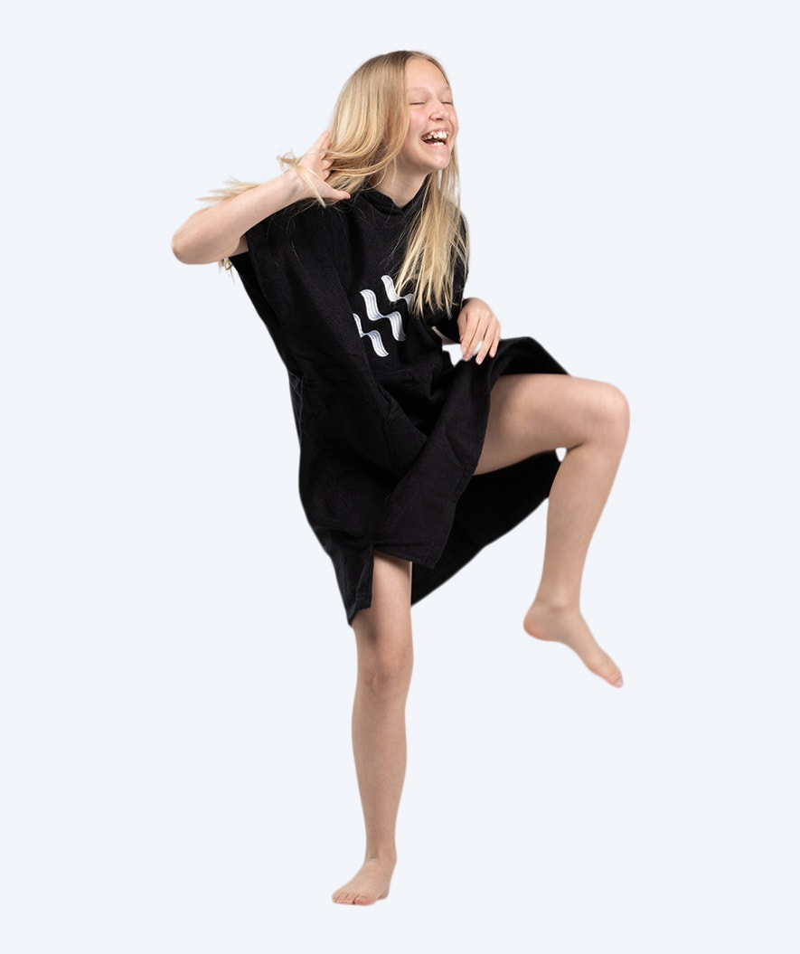 Watery bathing poncho for junior - Cotton - Black