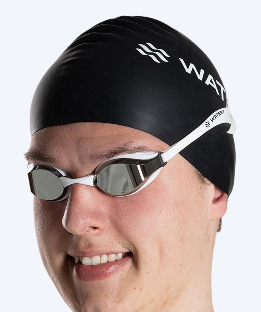 Watery Elite swim goggles - Poseidon Mirror - White/silver