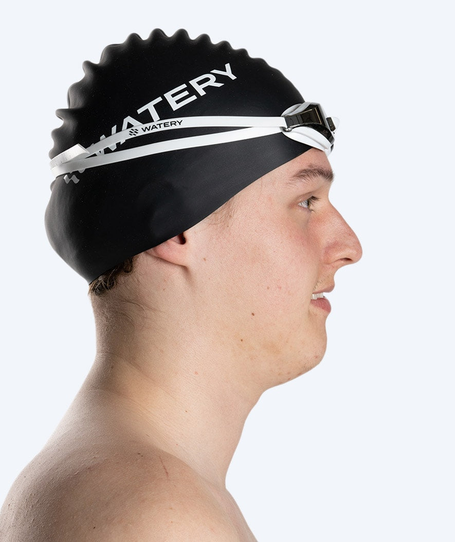 Watery Elite swim goggles - Poseidon Mirror - White/silver