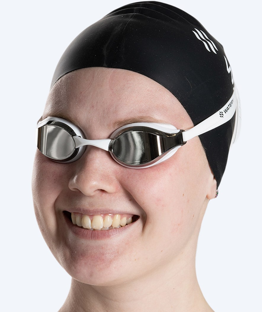 Watery Elite swim goggles - Poseidon Mirror - White/silver