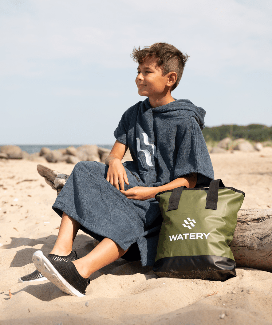 Watery bathing poncho for junior - Cotton - Black