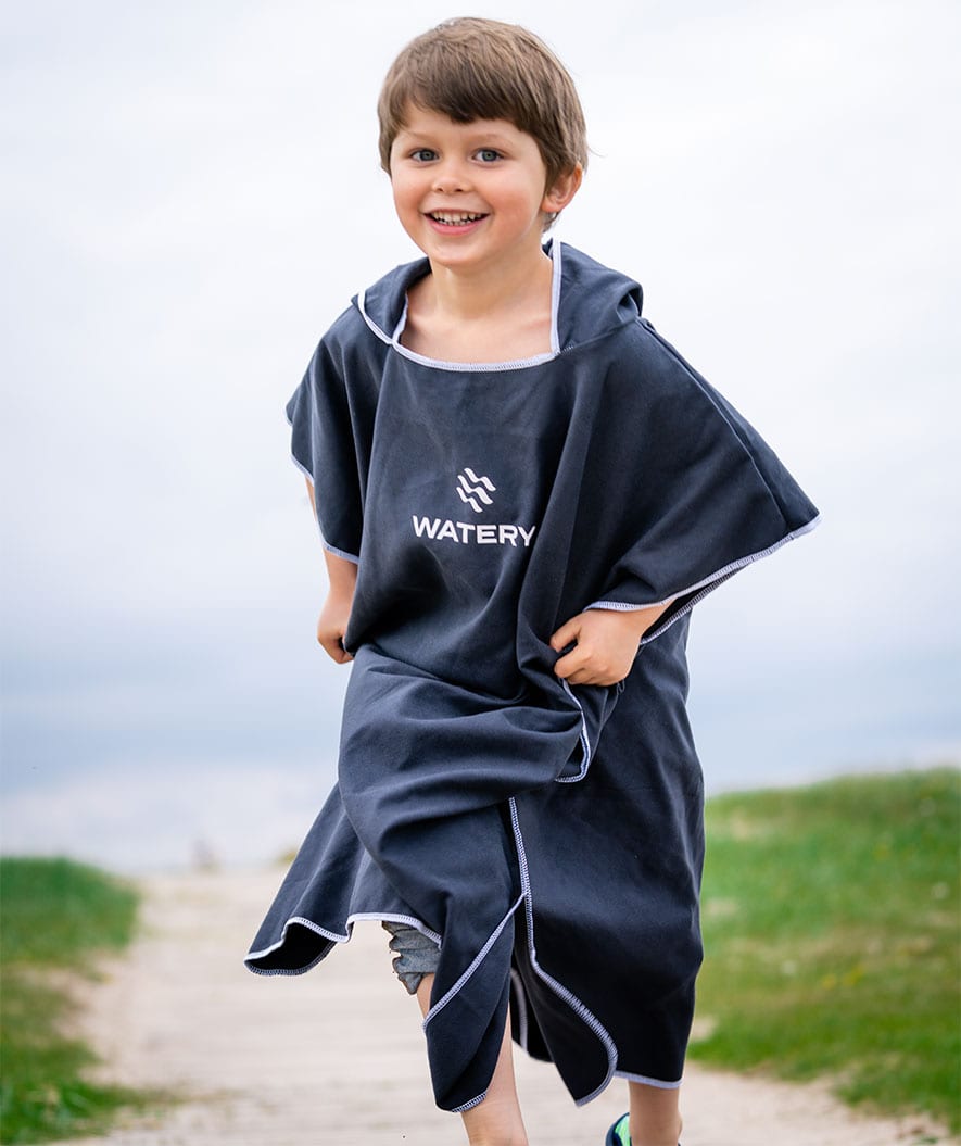 Watery bathing poncho for junior - Microfiber - Royal Blue