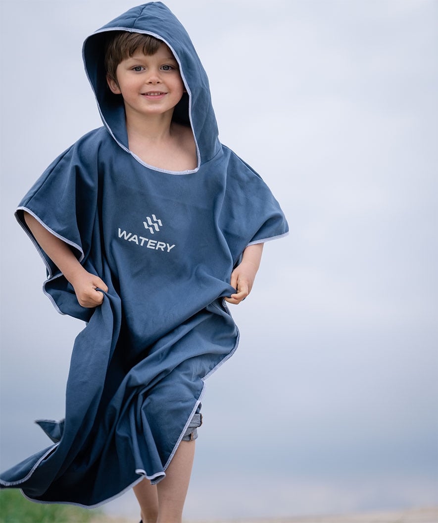 Watery bathing poncho for junior - Microfiber - Dark blue