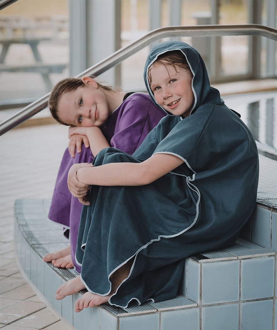 Watery bathing poncho for junior - Microfiber - Dark blue